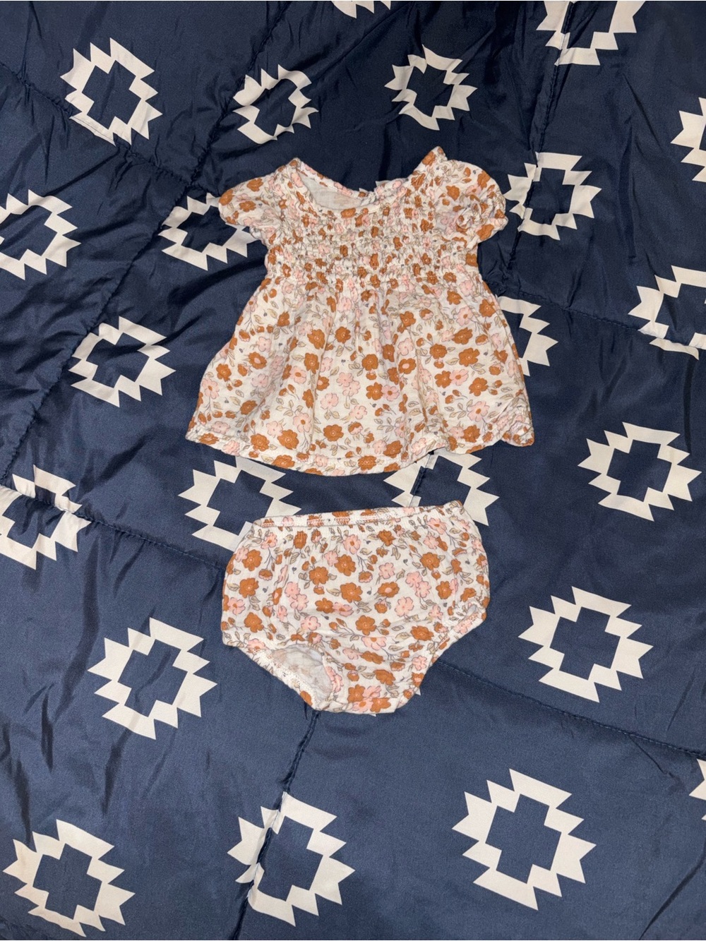 Baby Floral Two-Piece Set - White with Orange & Pink Flowers - 3/6M